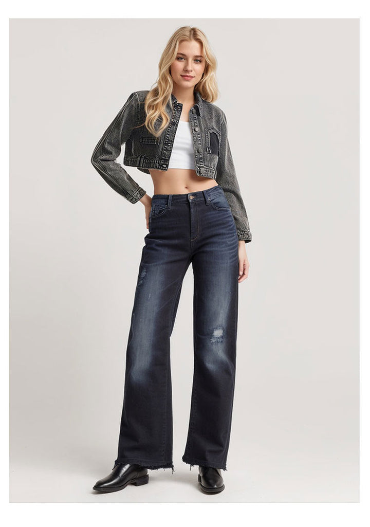 NOYA – Cropped Vintage Denim Jacket