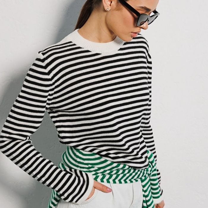 UMEO - Women’s Striped Long Sleeve Knit Sweater