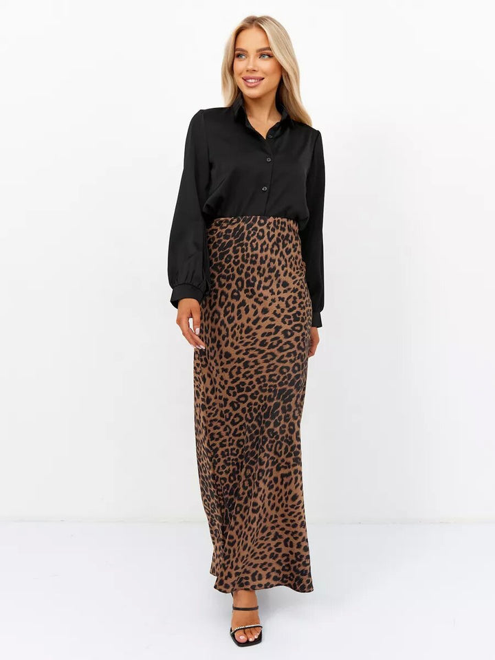 SAHARA – High-Waisted Leopard Print Maxi Skirt