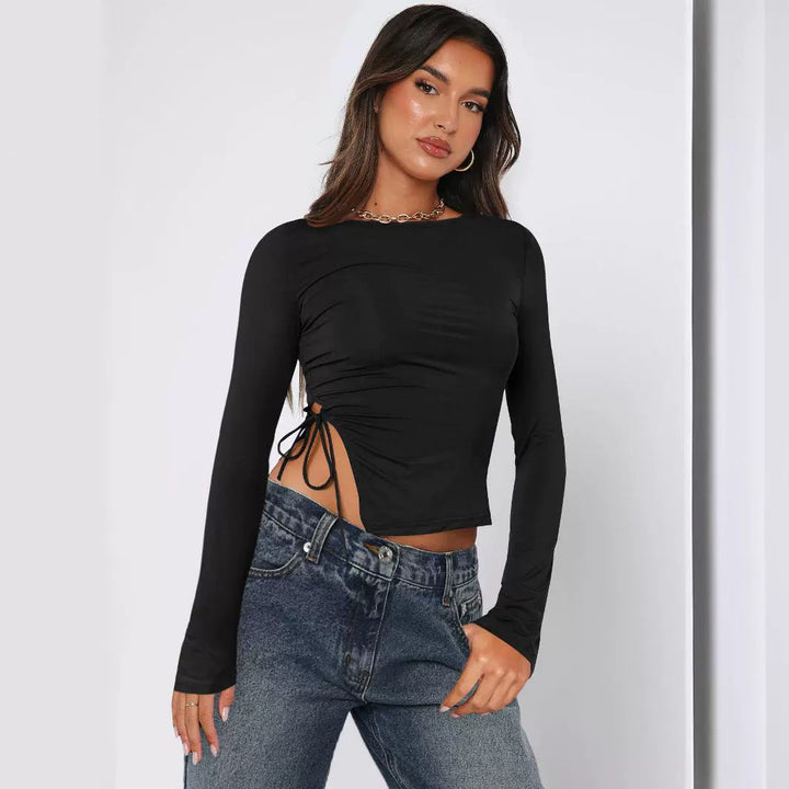 TAYA – Long Sleeve Crop Top with Side Ruching