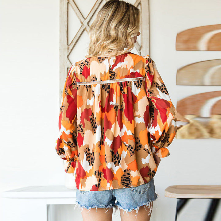 HAILE - Women's Abstract Balloon Sleeve Shirt