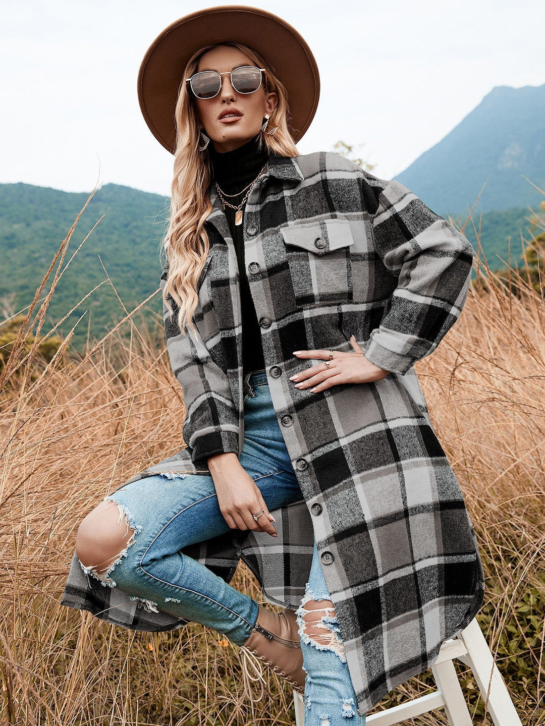 MAREN – Oversized Plaid Flannel Coat