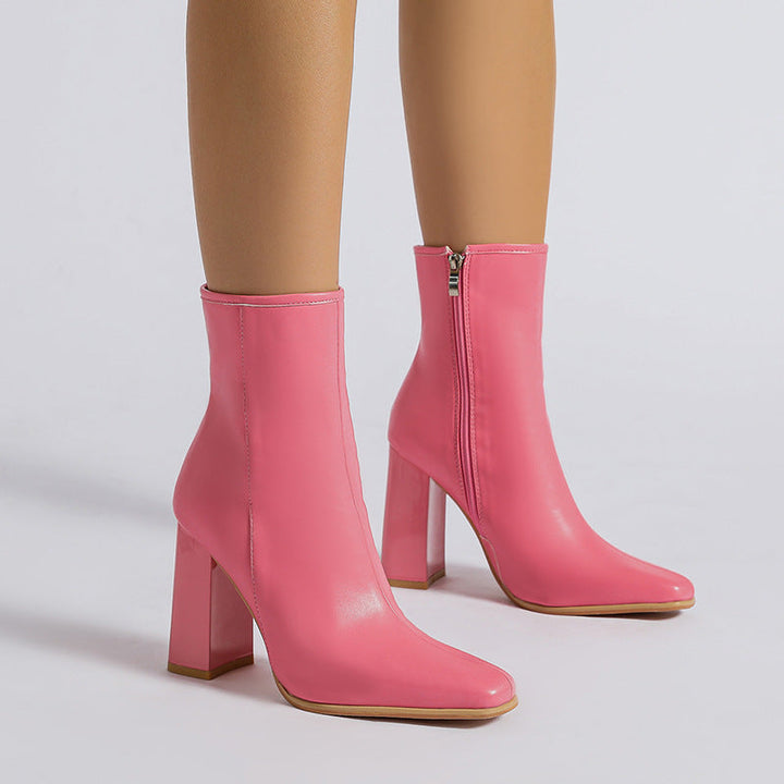 ARLETTE – Pink Pointed-Toe High-Heeled Ankle Boots