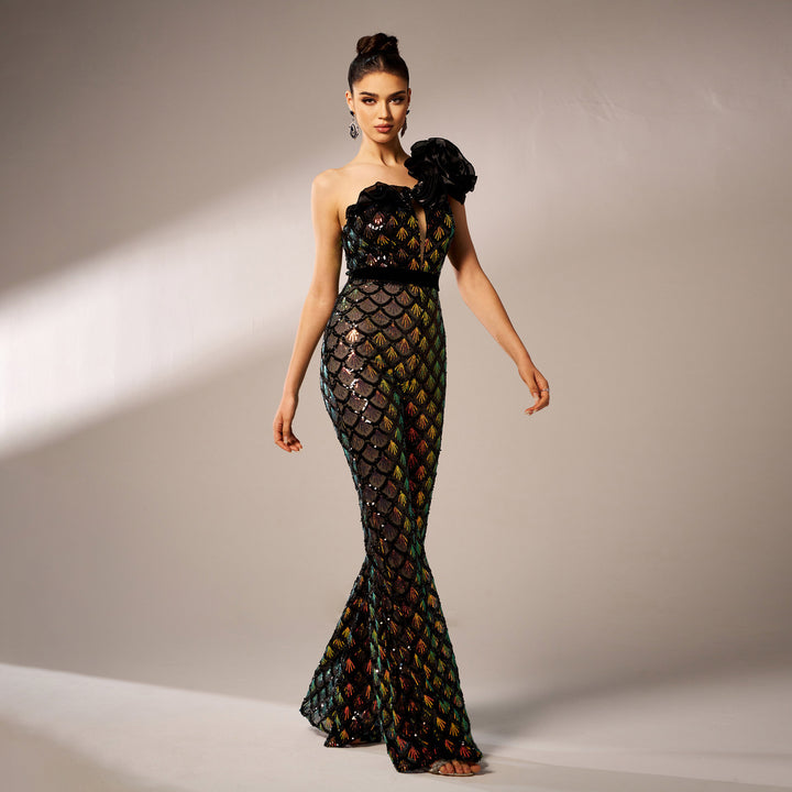 OPHELIA - Pailletten-Jumpsuit Mit One-Shoulder-Design