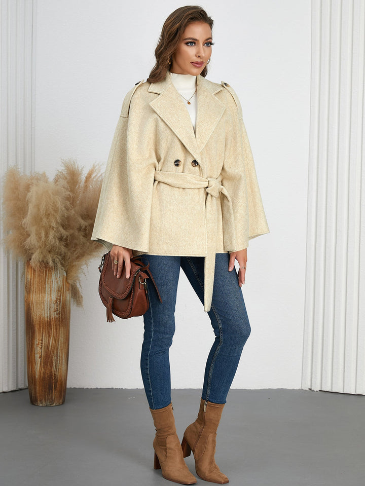AMARA - Women's Vegan Wool Belted Beige Coat