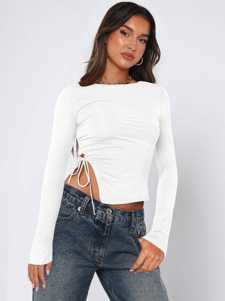 TAYA – Long Sleeve Crop Top with Side Ruching