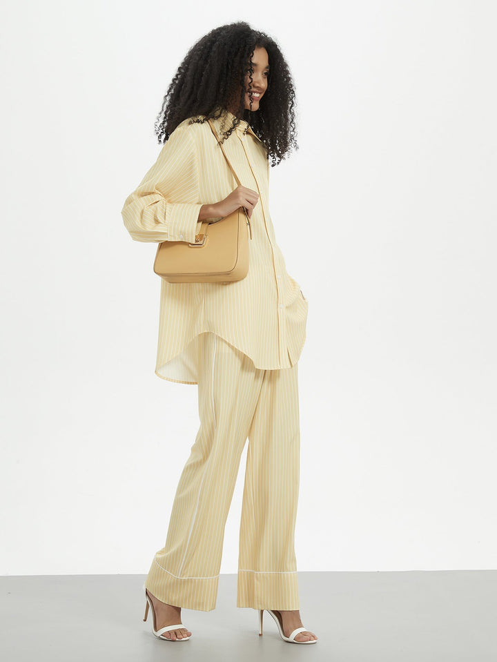 FIORELLA - Striped Oversized Shirt and Wide-Leg Pants Set