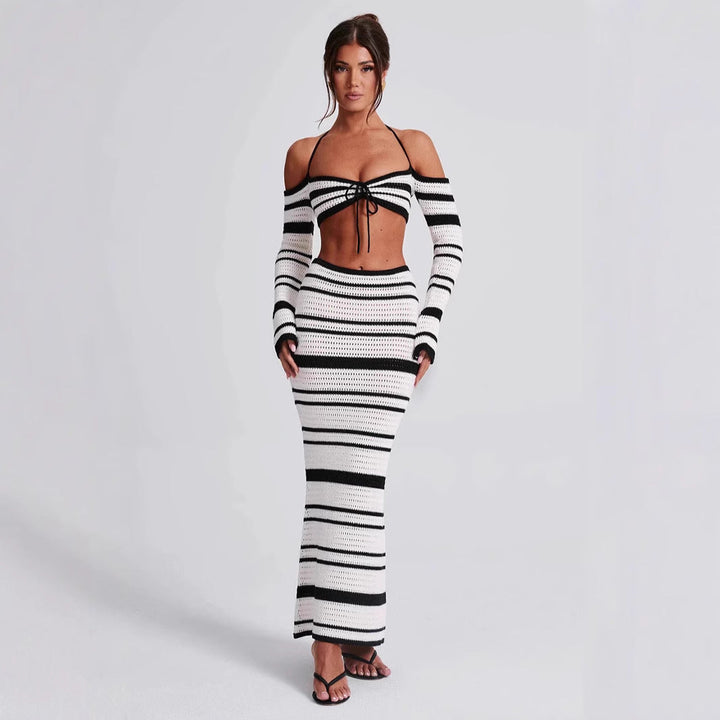 MARTINA - Striped Knit Two-Piece Maxi Skirt Set