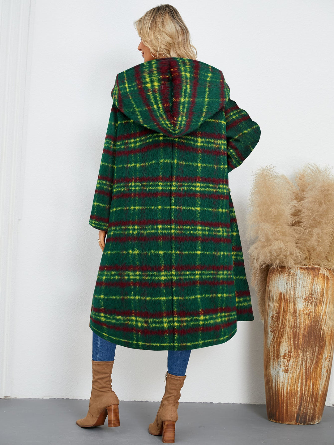 FIONA - Women's Plaid Hoodie Coat with Toggle Closure