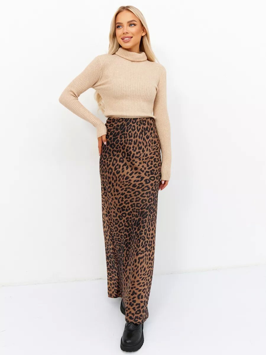SAHARA – High-Waisted Leopard Print Maxi Skirt
