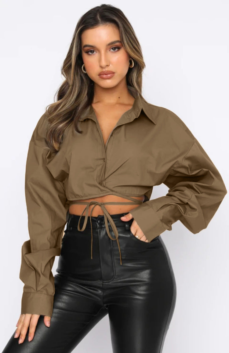 IVYI – Women's Tie-Front Cropped Shirt