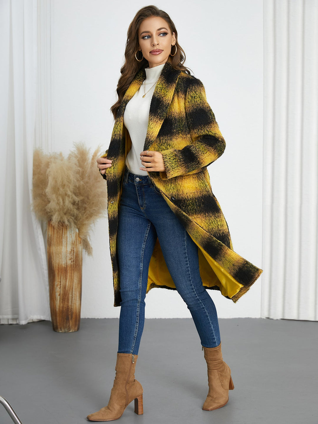LAYLA - Women's Plaid Wool-Blend Belted Coat