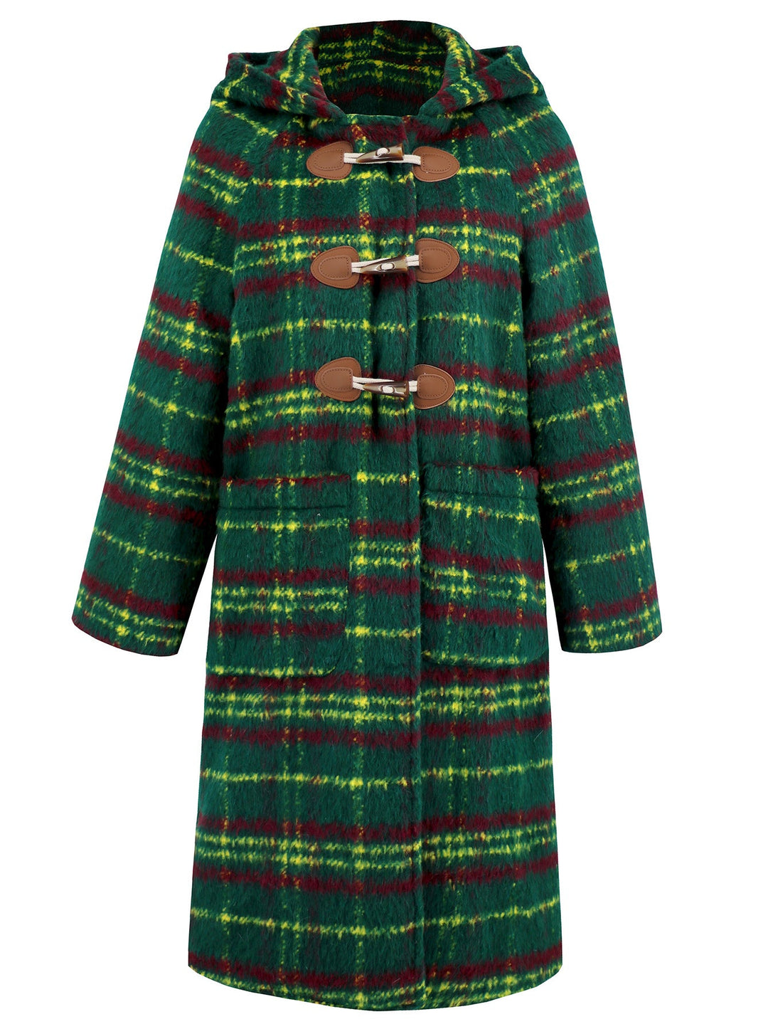 FIONA - Women's Plaid Hoodie Coat with Toggle Closure