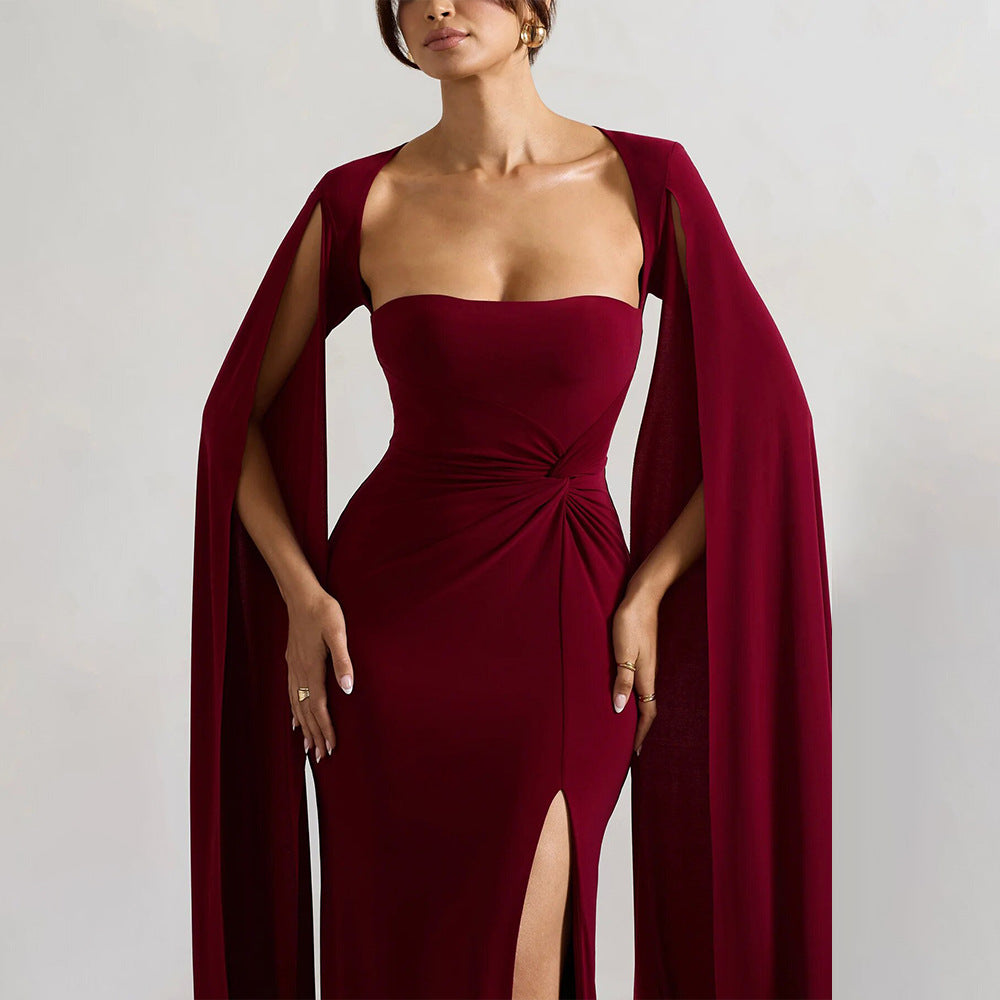 ELARA – Cape Sleeve Formal Evening Gown