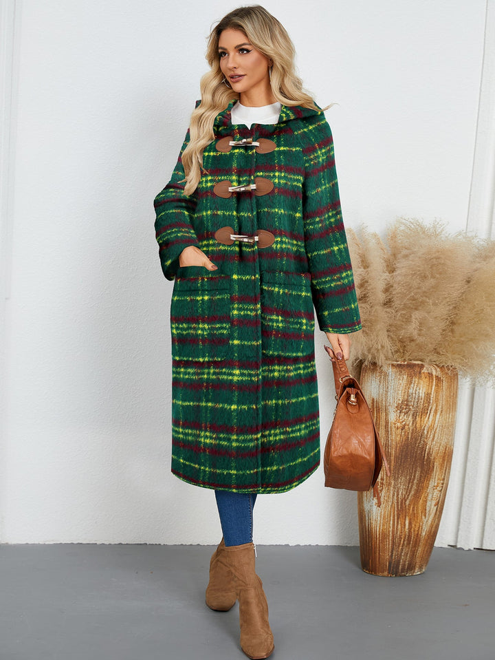 FIONA - Women's Plaid Hoodie Coat with Toggle Closure