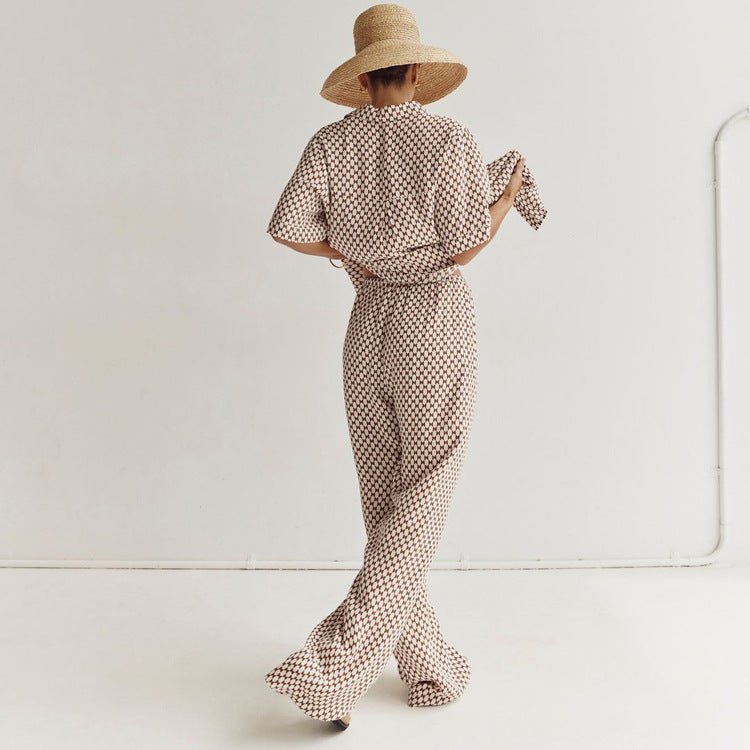 YUNA – Geometric Print Shirt & Wide Trousers Set