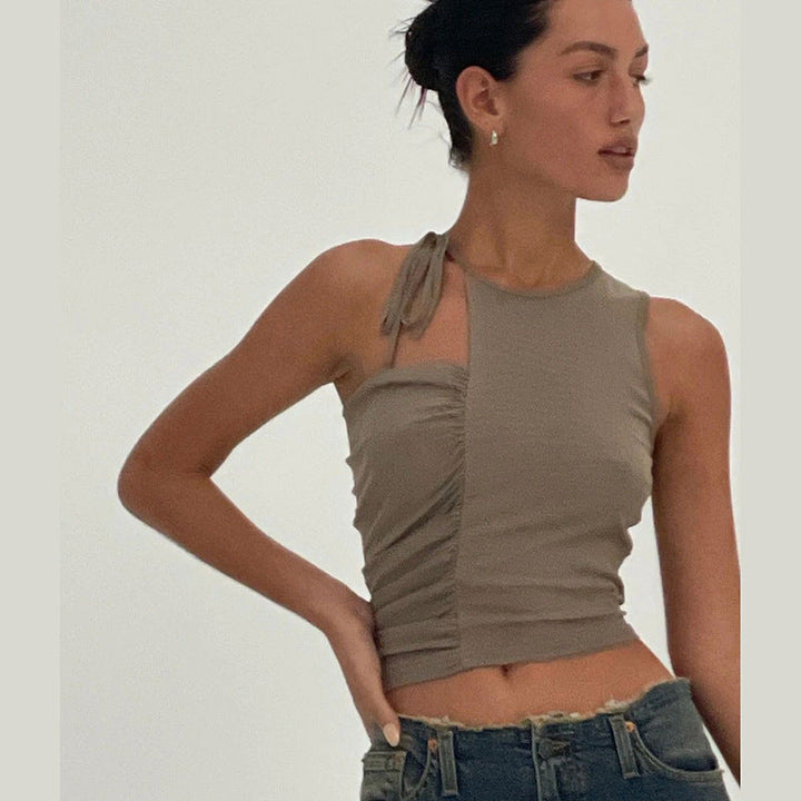 LOIRE - Asymmetric Tie Strap Cropped Tank