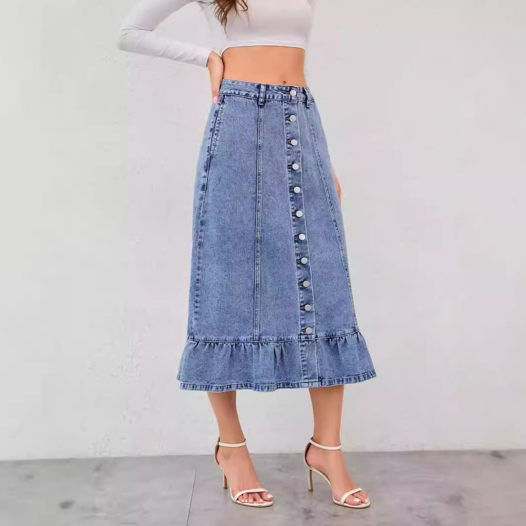 MIRAS – High-Waist Denim Skirt with Button Front