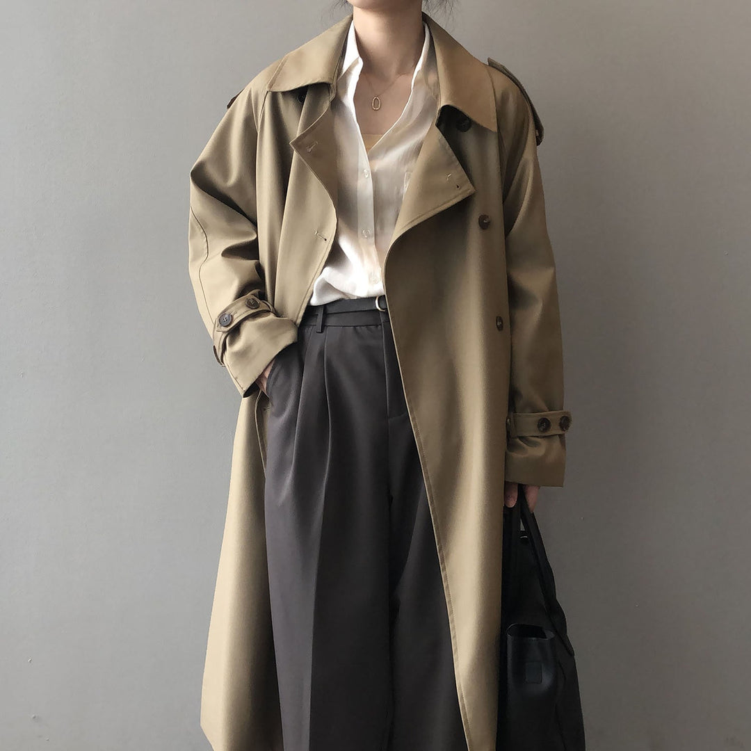 DELILA - Women's Minimalist Double-Breasted Trench Coat