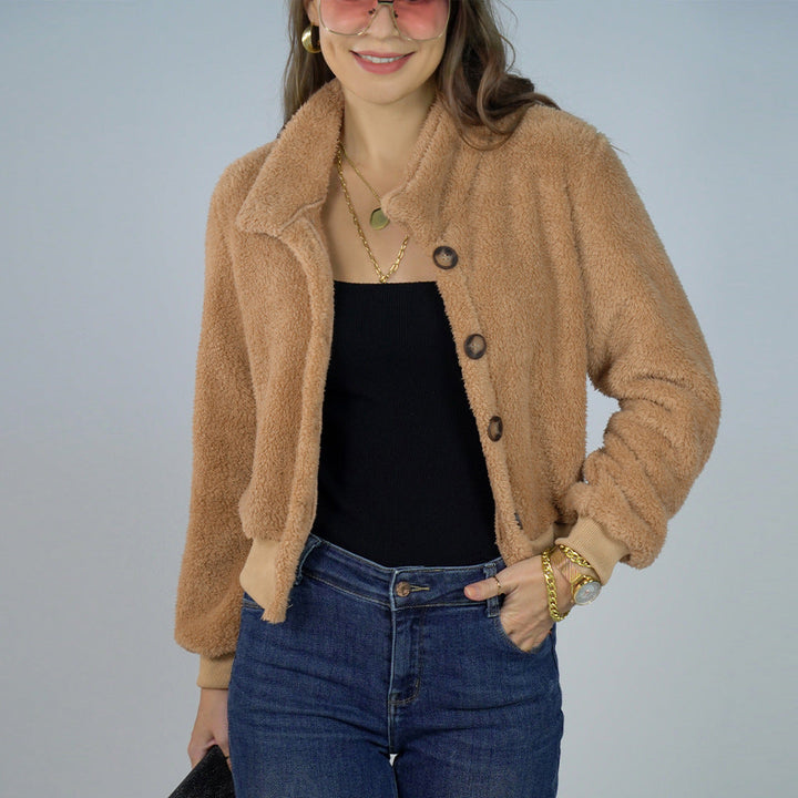 DONA - Women's Cropped Teddy Fleece Jacket