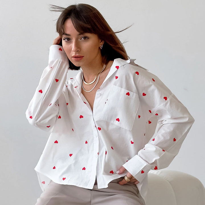 MASIM – Heart Pattern Blouse with Button Front