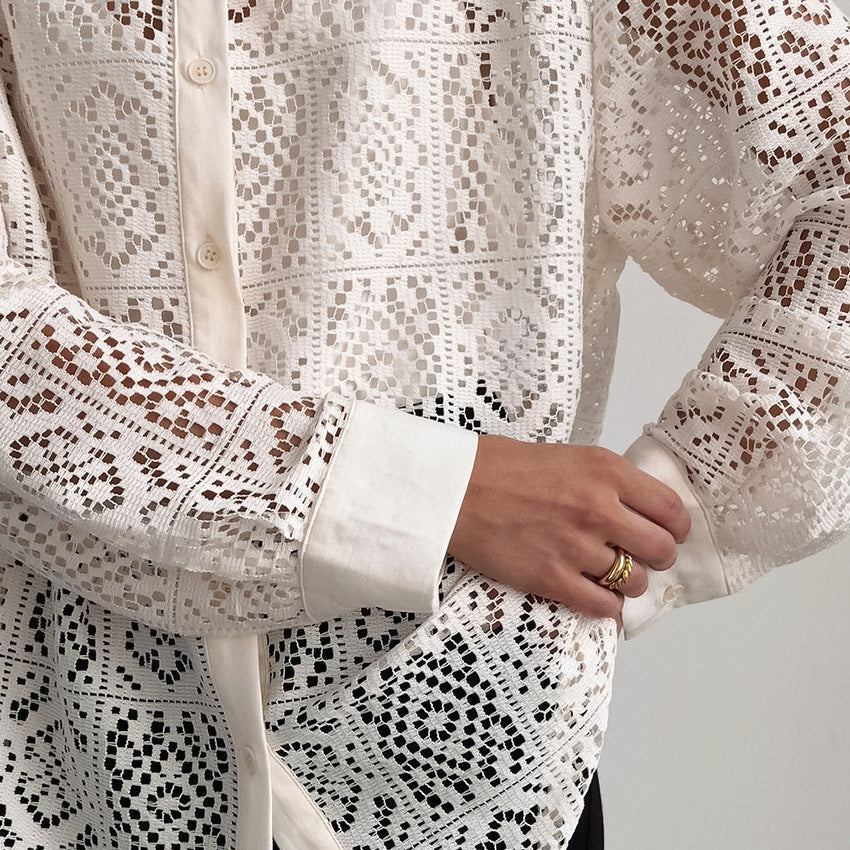 LUZIA – Lace Cut-Out Long Sleeve Shirt
