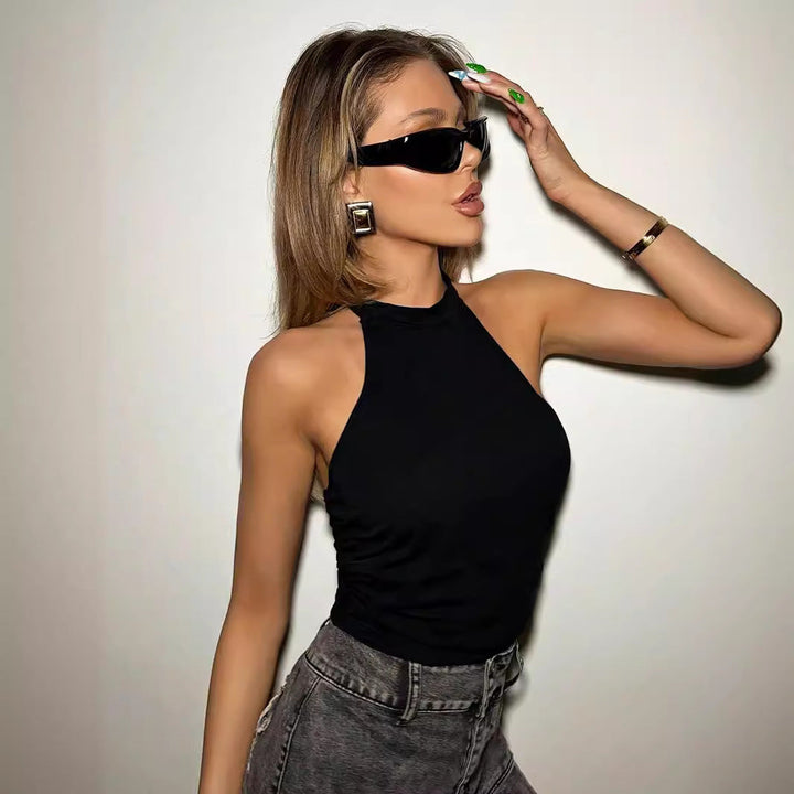 ZORA - Black Halter Neck Crop Top