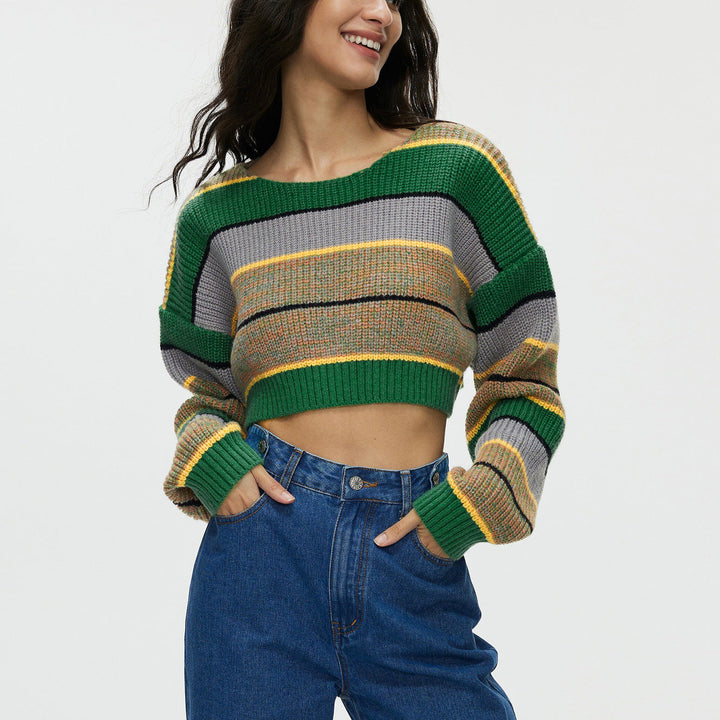 TALISA - Women’s Striped Cropped Knit Sweater