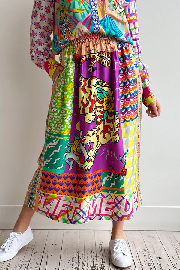 LIVIAN – Women's Colorful Printed Shirt & Skirt Set