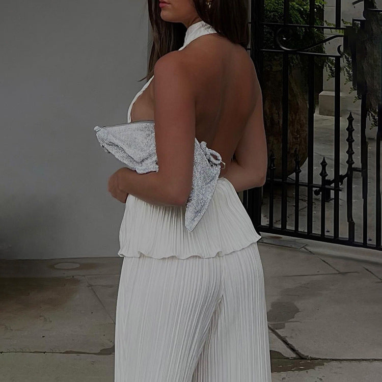 AYLEN – Pleated Halter Two-Piece Wide-Leg Set