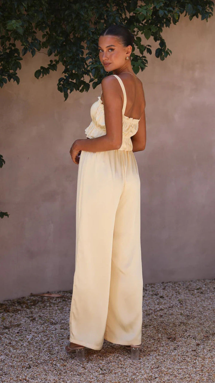 YUKIO - Women's Ruffle Crop Top & Wide-Leg Pant Set
