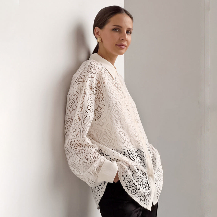 LUZIA – Lace Cut-Out Long Sleeve Shirt