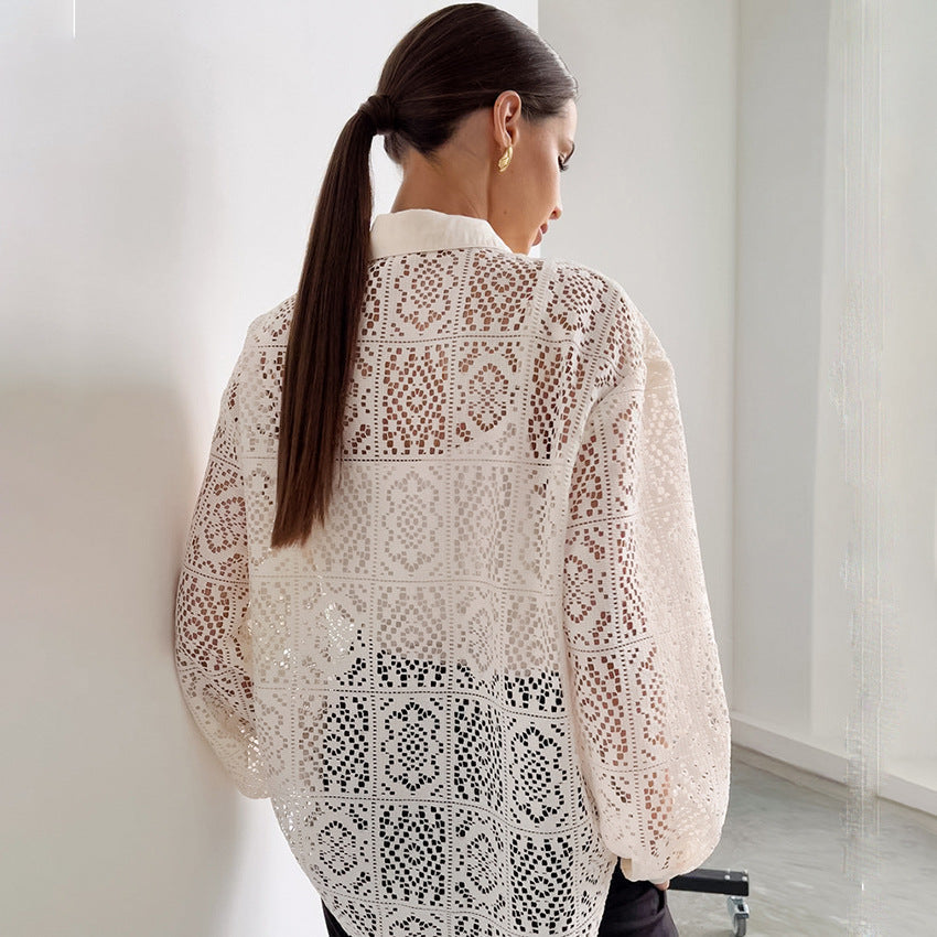 LUZIA – Lace Cut-Out Long Sleeve Shirt