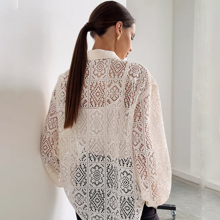 LUZIA – Lace Cut-Out Long Sleeve Shirt