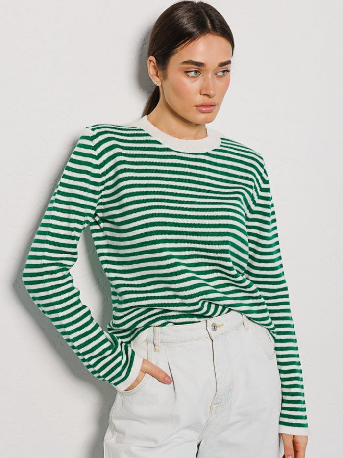 UMEO - Women’s Striped Long Sleeve Knit Sweater