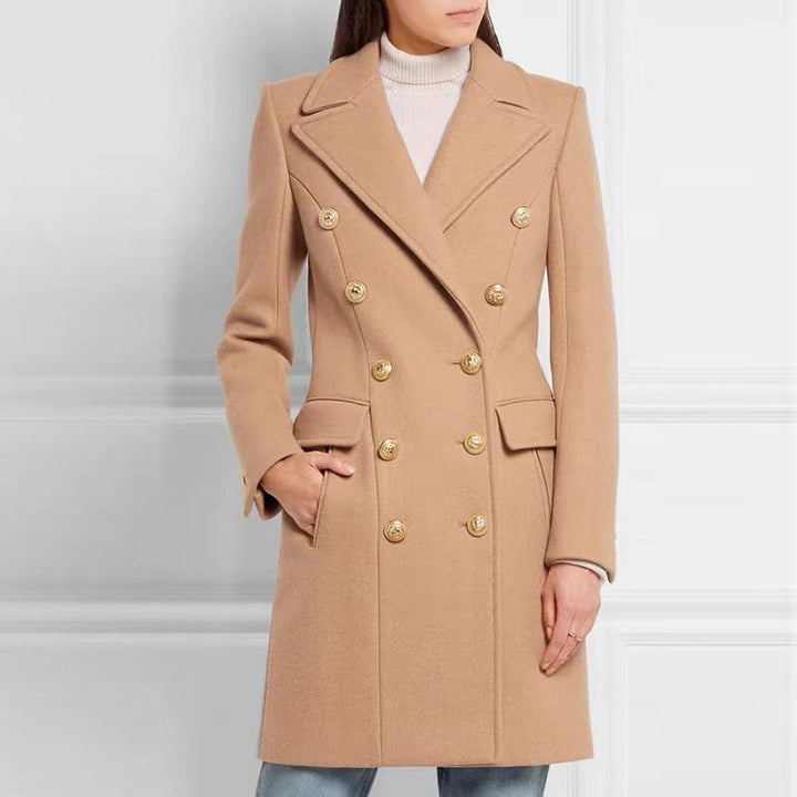 NLW - Women's Wool Coat with Gold Buttons