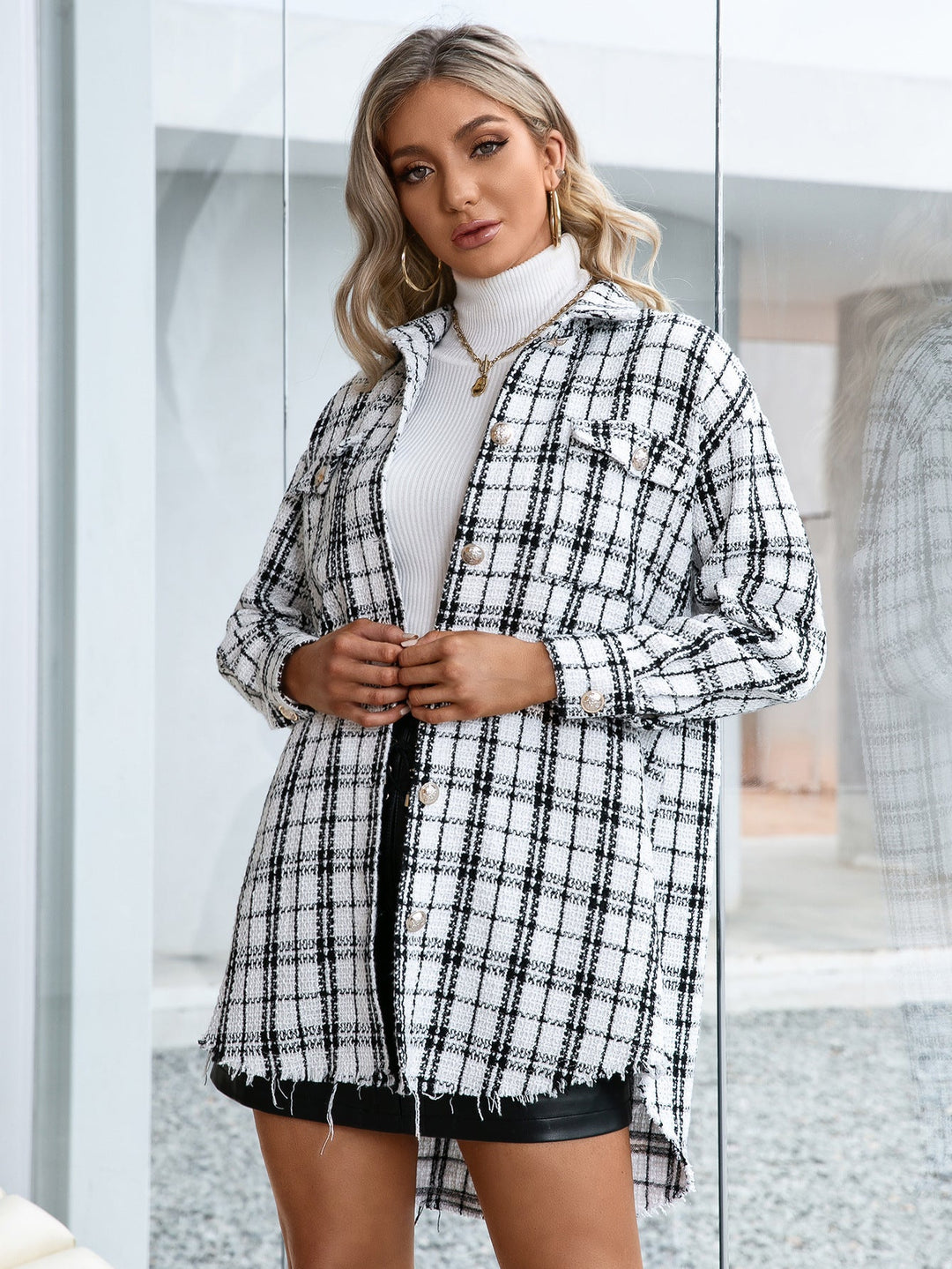 GISELLE - Women's Plaid Tweed Button-Up Coat