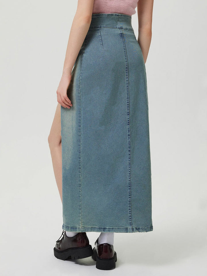 MINNA - Women’s High-Waisted Denim Maxi Skirt with Slit