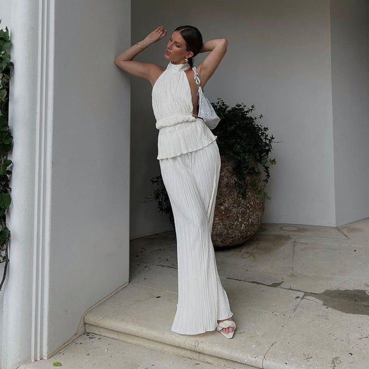 AYLEN – Pleated Halter Two-Piece Wide-Leg Set