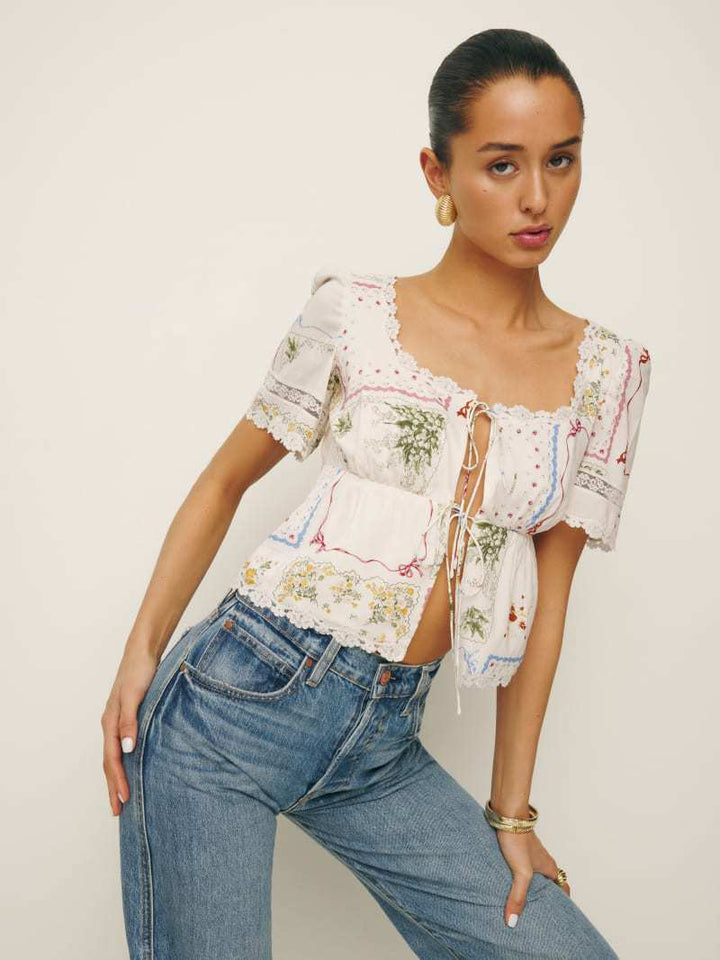 DIDA - Boho Bluse mit Spitze und Bindeband