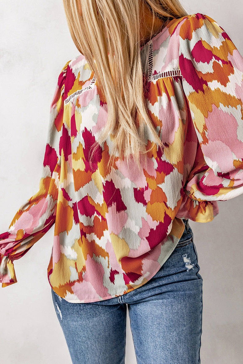 HAILE - Women's Abstract Balloon Sleeve Shirt