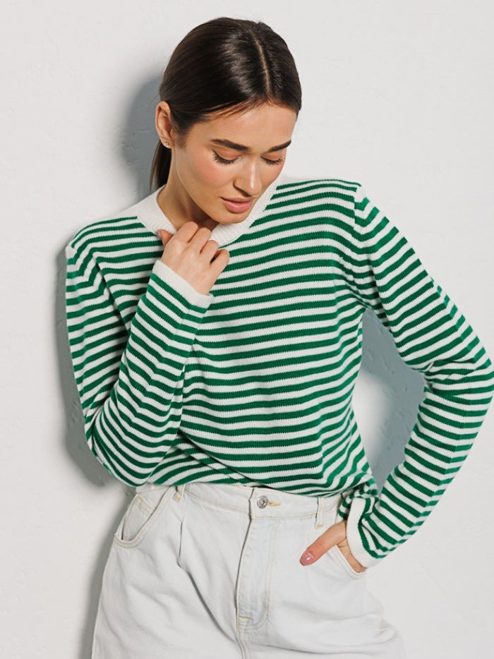 UMEO - Women’s Striped Long Sleeve Knit Sweater