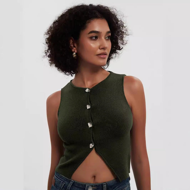 KEI - Women’s Sleeveless Button Ribbed Crop Top