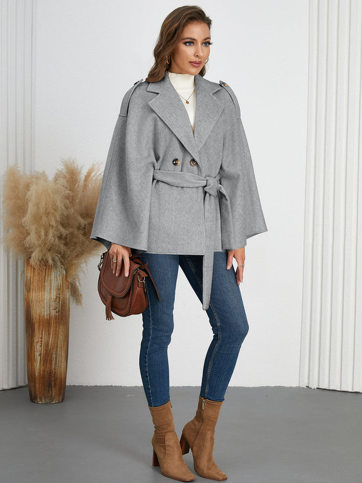 AMARA - Women's Vegan Wool Belted Beige Coat