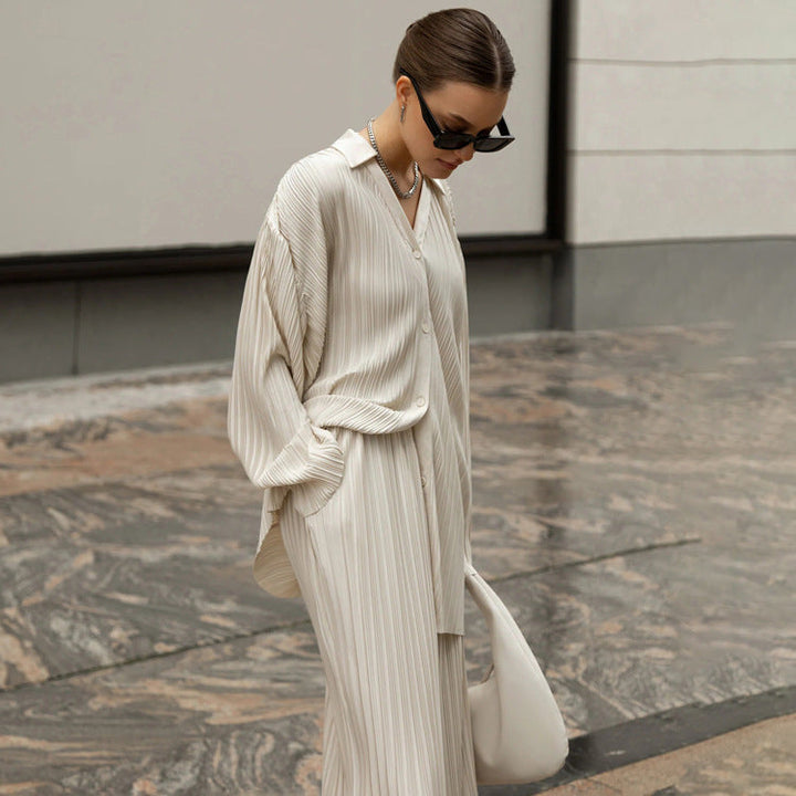 LORREE- Women's Pleated Shirt & Pants Set