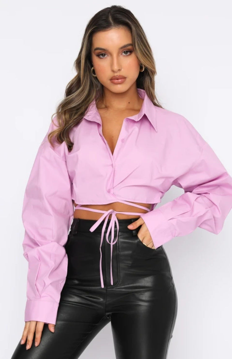 IVYI – Women's Tie-Front Cropped Shirt