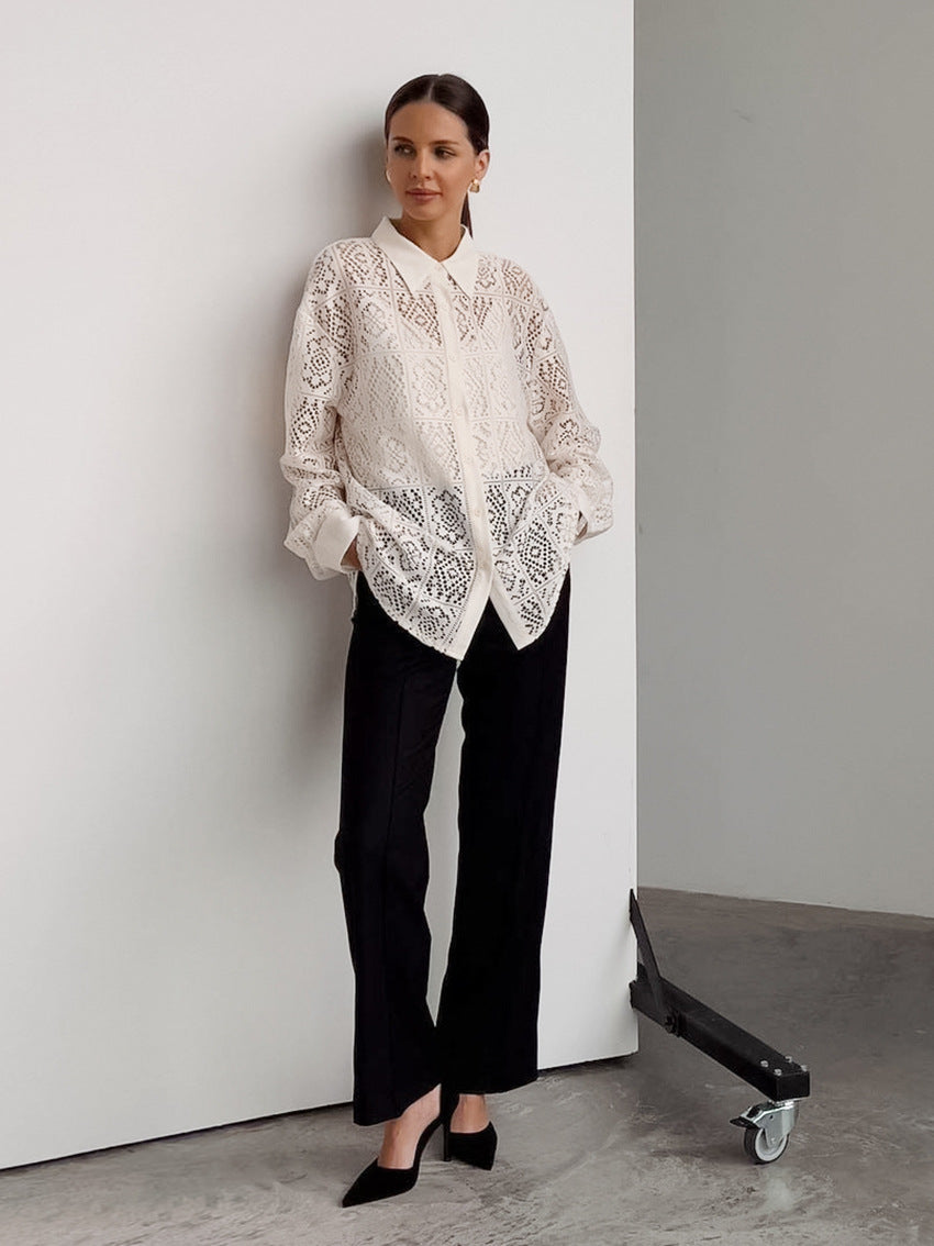 LUZIA – Lace Cut-Out Long Sleeve Shirt