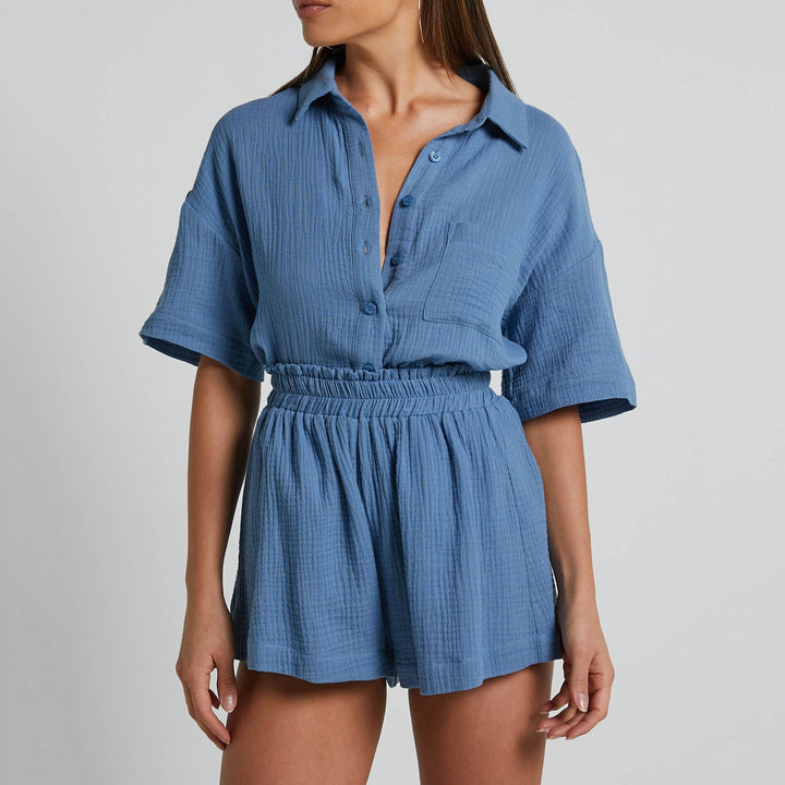 LYANNA – Women's Summer Two-Piece Shirt & Shorts Set