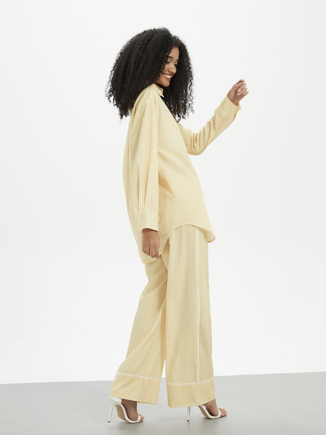 FIORELLA - Striped Oversized Shirt and Wide-Leg Pants Set