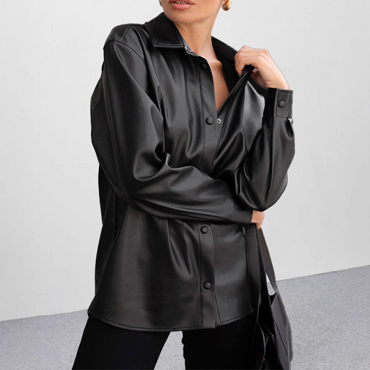 JAYLIN – Faux Leather Snap-Up Shirt